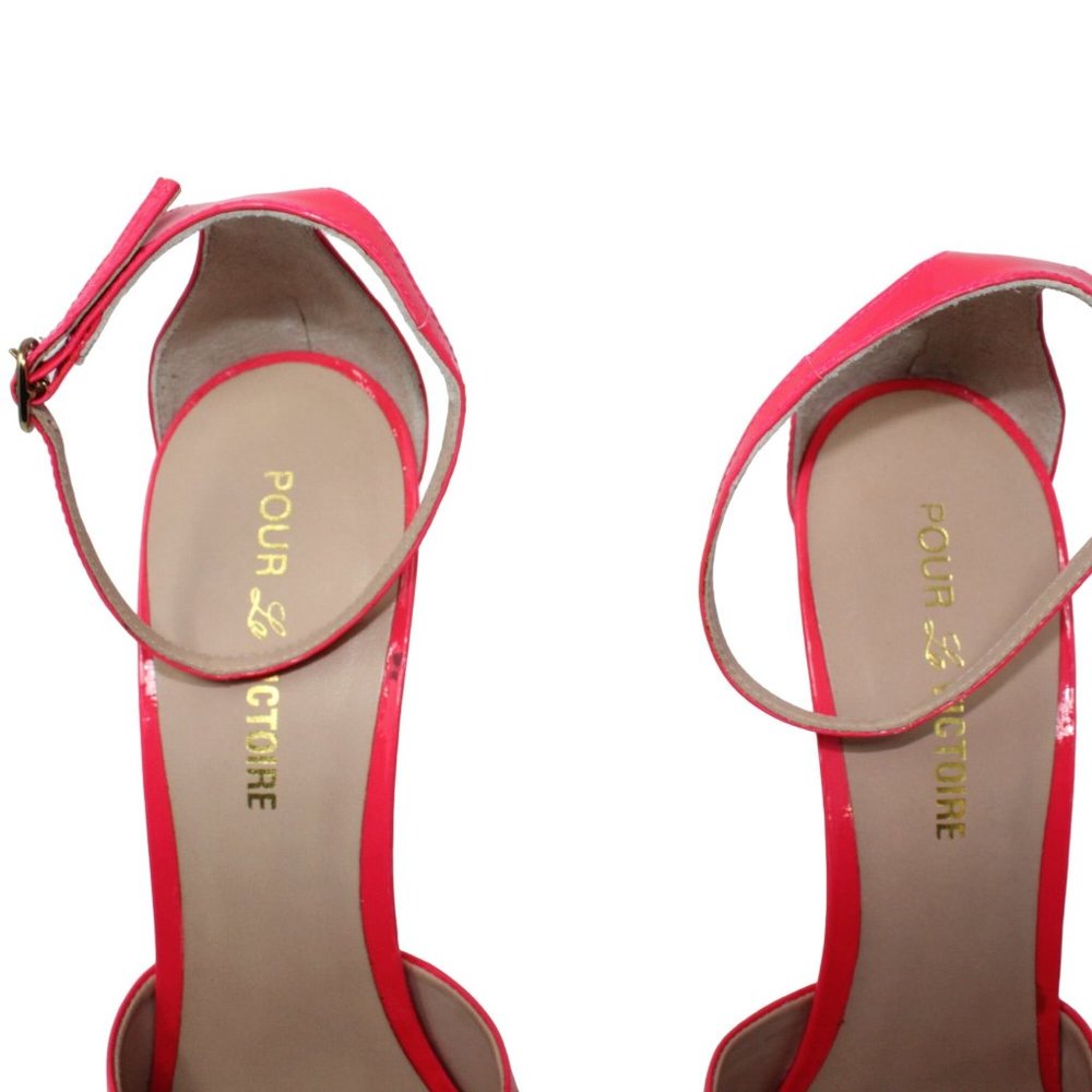 Pour LA Victoire Kalinda Pink Patent Leather Open Toe Ankle Strap Stiletto Heels - Picture 12 of 12